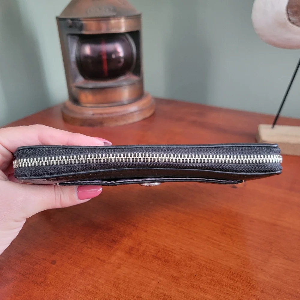 Coach Chelsea Black Pebbled Leather Accordion Zip Around Wallet